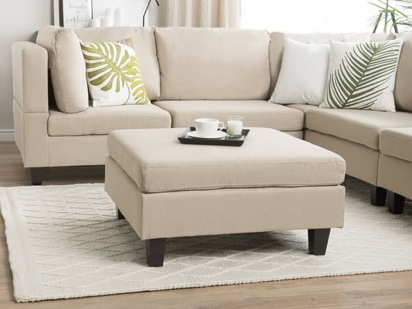 Osmansk Fotskammel Beige Stoff Polstret Firkantet Minimalistisk Moderne