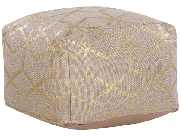 Puff Beige Jute 56 x 56 cm Firkantet Stoff Ottoman Fotskammel Gullmønster