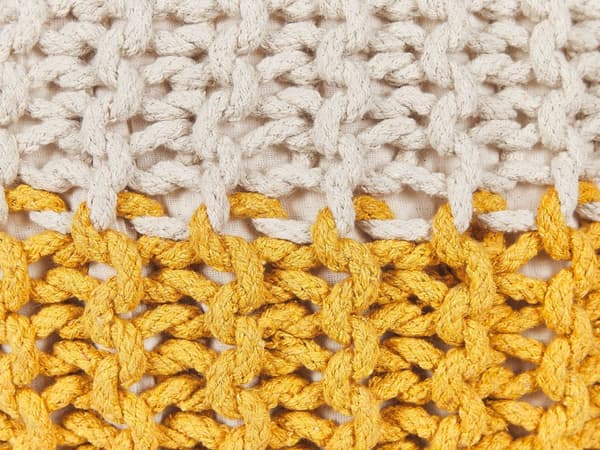 Puff Ottomansk Gul Beige Strikket Bomull 50 x 35 cm EPS Perler Fylling Rund Liten Fotskammel