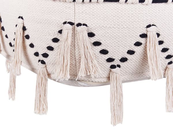 Puff Beige med Svarte Bomulls Strikkede Dekorative Dusker Boho Design