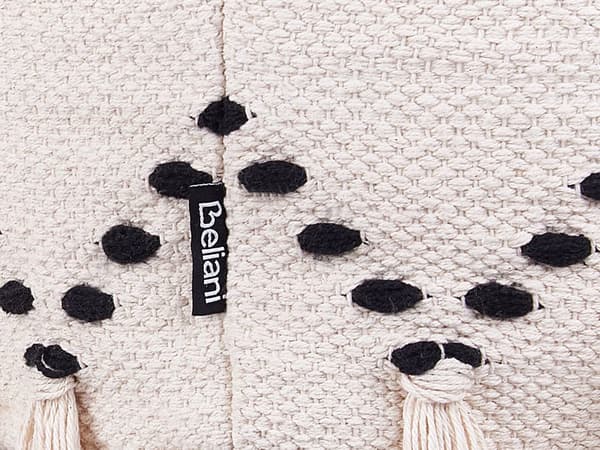 Puff Beige med Svarte Bomulls Strikkede Dekorative Dusker Boho Design
