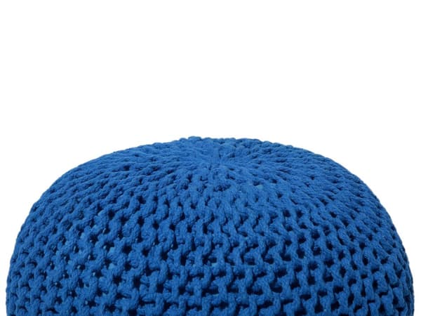 Puff Ottomansk Blå Strikket Bomull 50 x 35 cm EPS Perler Fylling Rund Liten Fotskammel