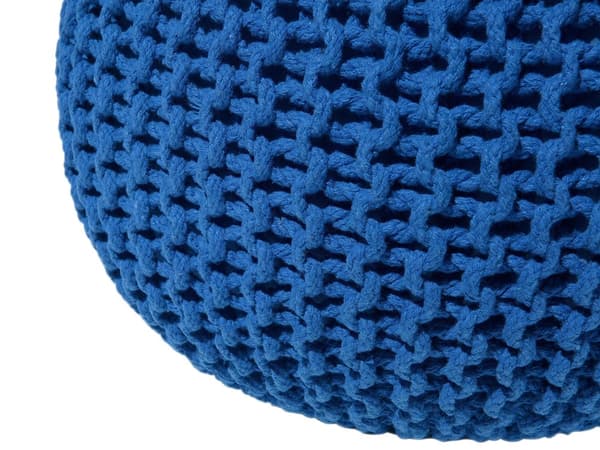 Puff Ottomansk Blå Strikket Bomull 50 x 35 cm EPS Perler Fylling Rund Liten Fotskammel