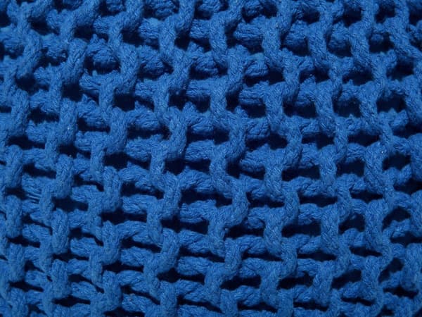 Puff Ottomansk Blå Strikket Bomull 50 x 35 cm EPS Perler Fylling Rund Liten Fotskammel