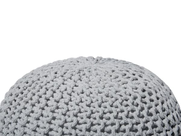Puff Ottomansk Lysegrå Strikket Bomull 40 x 25 cm EPS Perler Fylling Rund Liten Fotskammel