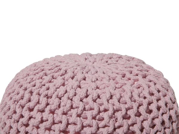 Puff Ottomansk Rosa Strikket 40 x 25 cm Bomull EPS Perler Fylling Rund Liten Fotskammel