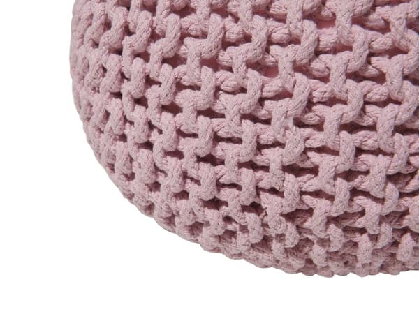 Puff Ottomansk Rosa Strikket 40 x 25 cm Bomull EPS Perler Fylling Rund Liten Fotskammel