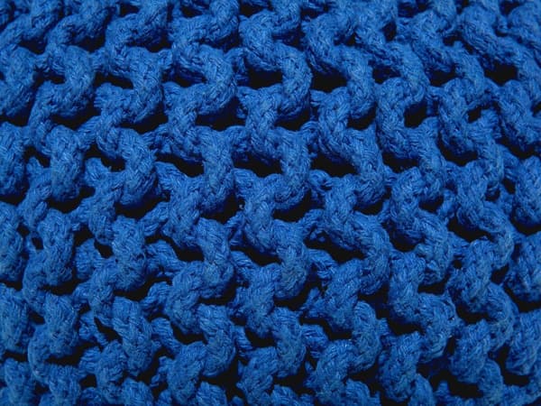 Puff Ottomansk Mørkeblå Strikket Bomull 40 x 25 cm EPS Perler Fyll Rund Liten Fotskammel