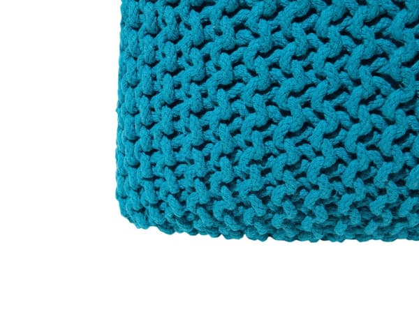 Puff Ottomansk Blå Strikket 50 x 50 cm Bomull EPS Perler Fylling Firkantet Liten