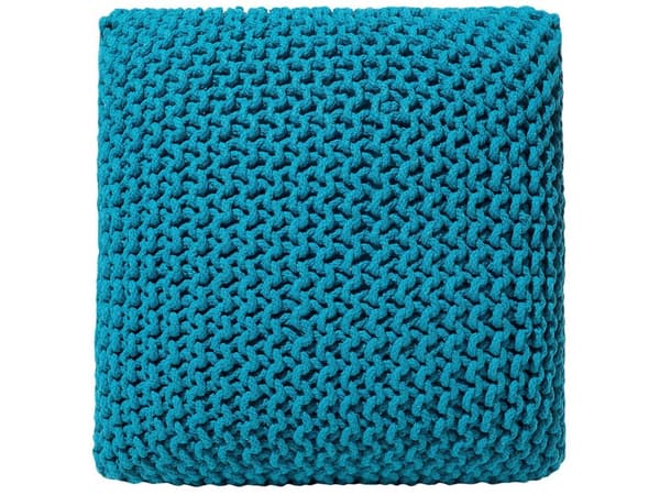 Puff Ottomansk Blå Strikket 50 x 50 cm Bomull EPS Perler Fylling Firkantet Liten