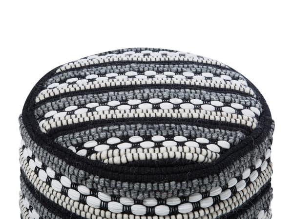 Puff Svart Hvit Bomull og ull Flettet Makramé Boho Rustikk