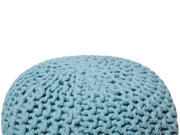 Puff Ottomansk Lyseblå Strikket Bomull 40 x 25 cm EPS Perler Fyll Rund Liten Fotskammel