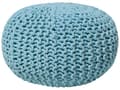 Miniatyrbilde 1 av 6: Puff Ottomansk Lyseblå Strikket Bomull 40 x 25 cm EPS Perler Fyll Rund Liten Fotskammel