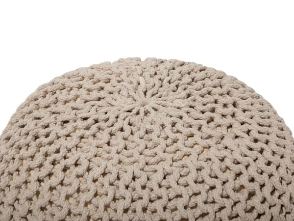 Puff Ottomansk Beige Strikket Bomull 40 x 25 cm EPS Perler Fylling Rund Liten Fotskammel