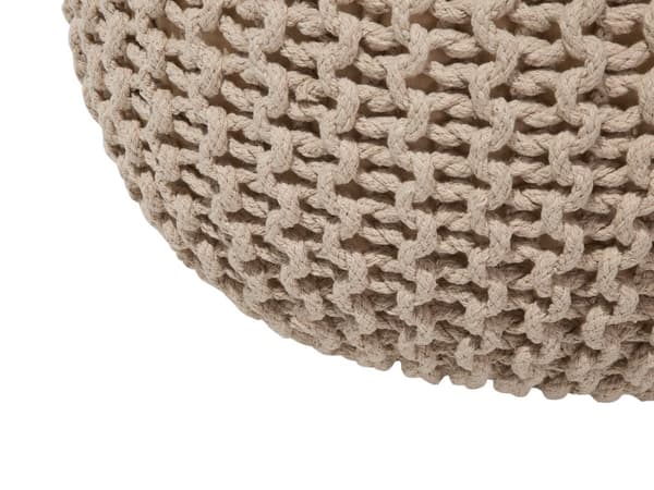 Puff Ottomansk Beige Strikket Bomull 40 x 25 cm EPS Perler Fylling Rund Liten Fotskammel