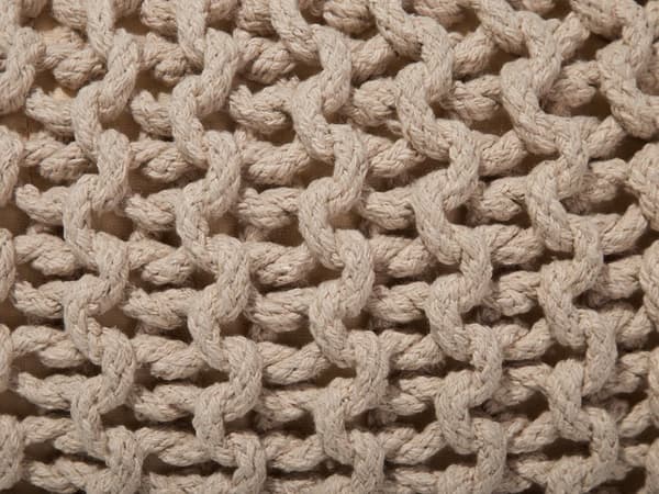 Puff Ottomansk Beige Strikket Bomull 40 x 25 cm EPS Perler Fylling Rund Liten Fotskammel