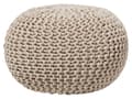 Miniatyrbilde 1 av 6: Puff Ottomansk Beige Strikket Bomull 40 x 25 cm EPS Perler Fylling Rund Liten Fotskammel
