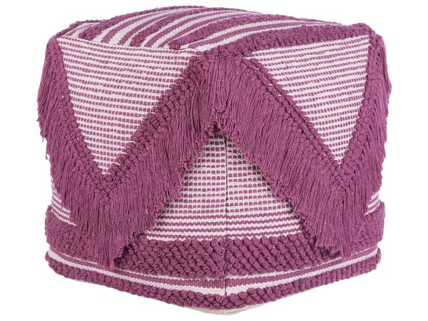 Puff Rosa Bomull med Dusker og Striper Dekorativ Boho Rustisk