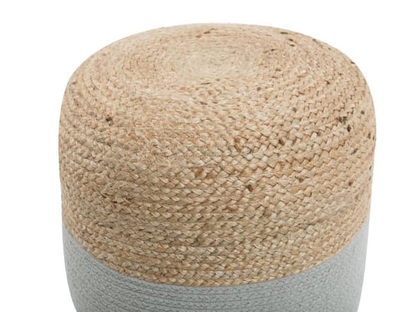 Puff Ottoman Grå Jute ø 46 cm EPS Perler Fylling Rund Boho Stil