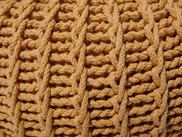 Puff Ottomansk Gul Strikket Bomull 50 x 35 cm Rund Liten Perler Fylling