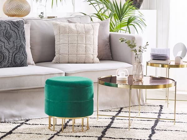 Puff med oppbevaring Mørkegrønn Polyester Fløyel Gullfarget base 42 cm Glamour Moderne Tilbehør Stue Oppbevaringspuff Fotskammel