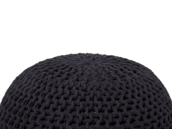 Puff Ottomansk Svart Strikket 50 x 35 cm Bomull EPS Perler Fylling Rund Liten Fotskammel