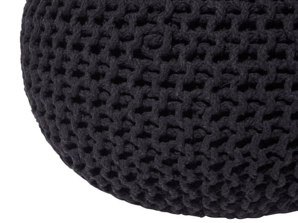 Puff Ottomansk Svart Strikket 50 x 35 cm Bomull EPS Perler Fylling Rund Liten Fotskammel