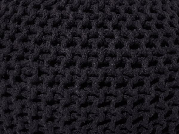 Puff Ottomansk Svart Strikket 50 x 35 cm Bomull EPS Perler Fylling Rund Liten Fotskammel
