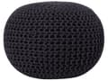 Miniatyrbilde 1 av 6: Puff Ottomansk Svart Strikket 50 x 35 cm Bomull EPS Perler Fylling Rund Liten Fotskammel