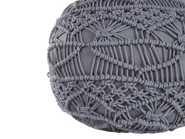 Strikket Puff Grå Bomull Chunky Heklet Rund Flettet Fotskammel