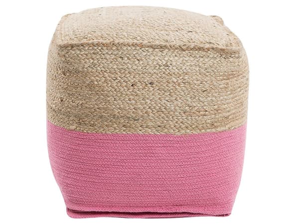 Puff Ottoman Rosa Jute EPS Perler Fyll Kvadratisk 44 x 44 cm Boho-stil