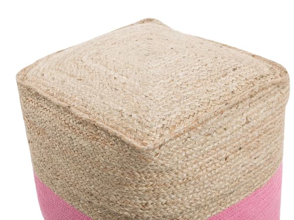 Puff Ottoman Rosa Jute EPS Perler Fyll Kvadratisk 44 x 44 cm Boho-stil