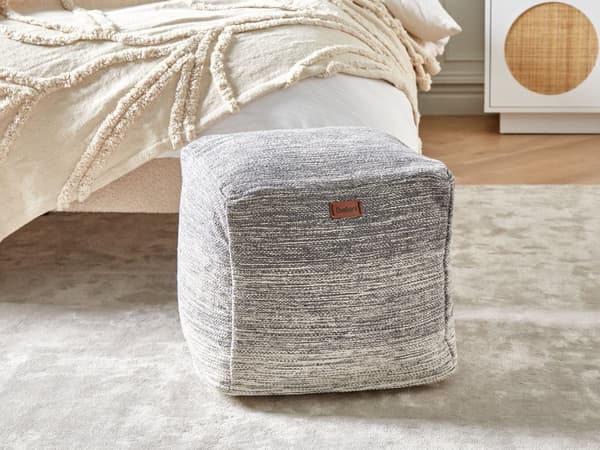 Puff Grå og Hvitt Bomull 3 Striper Kubus Boho Skandinavisk