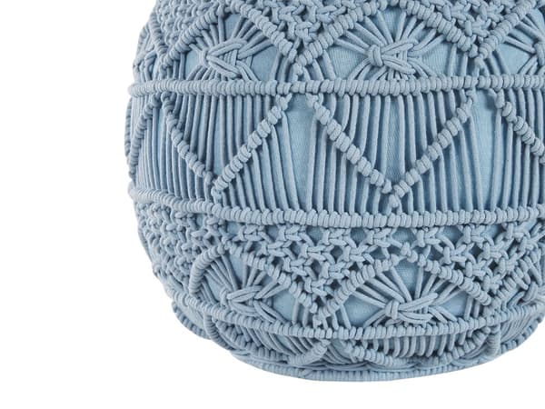 Strikket Puff Blå Bomull Chunky Heklet Rund Flettet Fotskammel