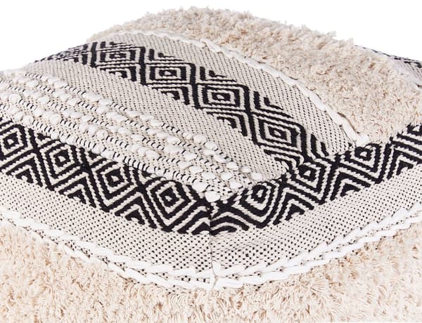 Puff Beige Bomull Svart Geometrisk Mønster Boho Stil