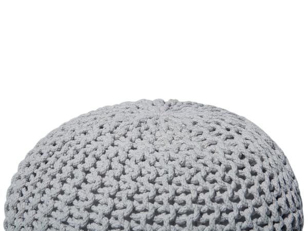 Puff Ottomansk Lysegrå Strikket Bomull 50 x 35 cm EPS Perler Fylling Rund Liten Fotskammel