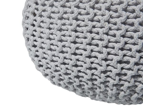 Puff Ottomansk Lysegrå Strikket Bomull 50 x 35 cm EPS Perler Fylling Rund Liten Fotskammel