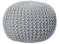 Miniatyrbilde 1 av 6: Puff Ottomansk Lysegrå Strikket Bomull 50 x 35 cm EPS Perler Fylling Rund Liten Fotskammel
