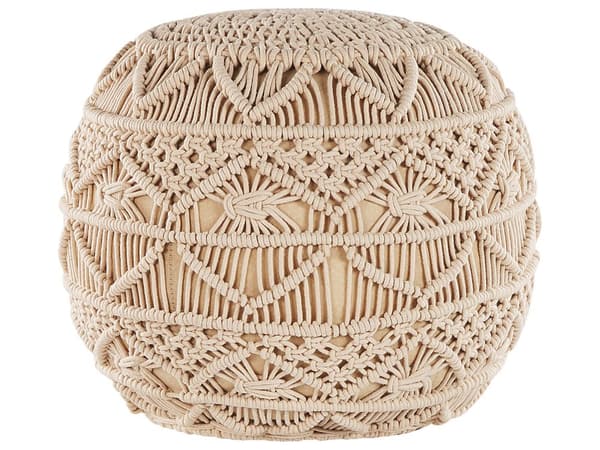 Strikket Puff Beige Bomull Chunky Heklet Rund Flettet Fotskammel