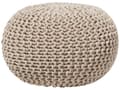 Miniatyrbilde 1 av 6: Puff Ottomansk Beige Strikket Bomull 50 x 35 cm EPS Perler Fylling Rund Liten Fotskammel