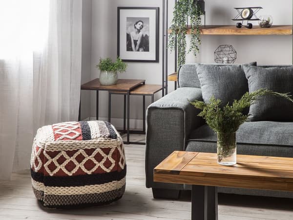 Puff Flerfarget flettet makramé i bomull Boho Rustic