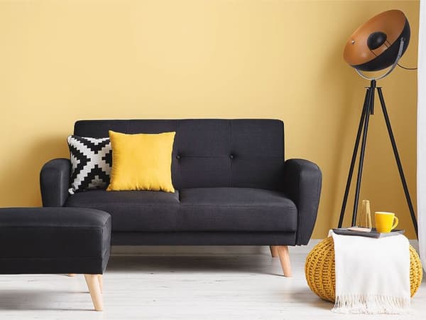 Fotskammel Svart Stoff Polstret rektangulære massivtre ben Minimalistisk Moderne