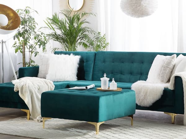 Fotskammel Blågrønn Velour 80 x 41 x 80 cm Tuftet stoff Gullfarget ben Frikantet Puff Moderne Klassisk