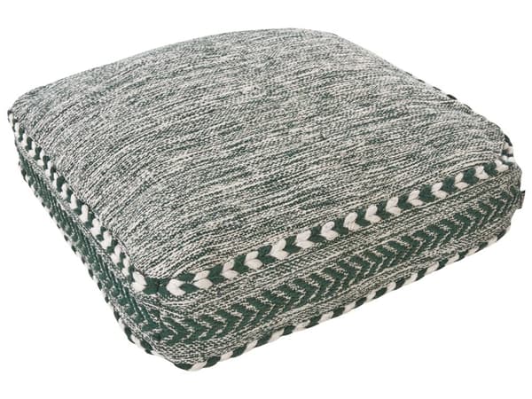 Gulvpute Grønn og hvit bomull 60 x 60 x 12 cm Geometrisk mønster Firkantet Boho moderne stoff sittepuff