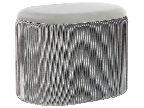 Puff lysegrå velour glamour oppbevaringsplass fotskammel soverom stue