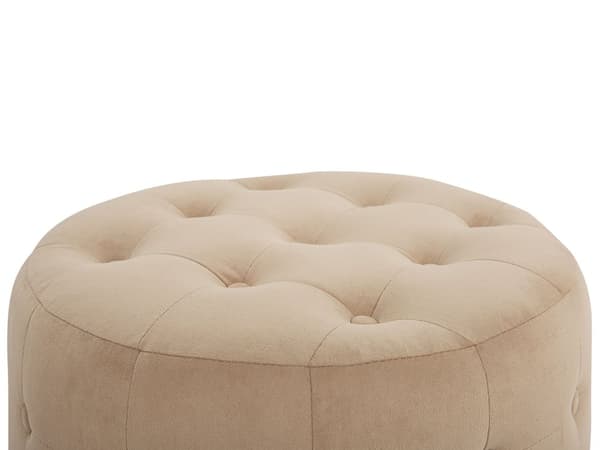Puff Beige Fløyel Rund Polstret Glamour Stue