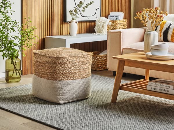 Puff Ottomann Beige Jute Perler 44 x 44 cm Boho-stil Firkantet