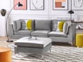 Miniatyrbilde 4 av 8: Fotskammel Grå Fløyel Polstret 85 x 85 cm Sølv metallben Puff Moderne Glamorøs Innredning Stue