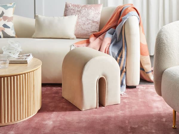 Puff Beige Sammetsklädsel U-formad Schäslong Modern Design Vardagsrum Tillbehör