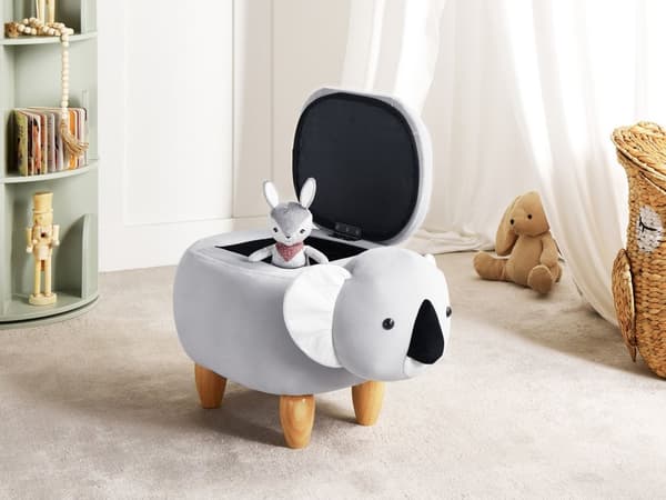 Puf Grå Velour Lyst Gummitræ Koala Form Siddepuf med Opbevaring til Børneværelset Blød Skammel med Ben Tilbehør til Stue